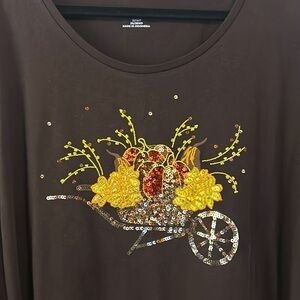 Catherine's Brown Fall 🍁3/4 Sleeve Top with Sequins Women's Size 3XWP
